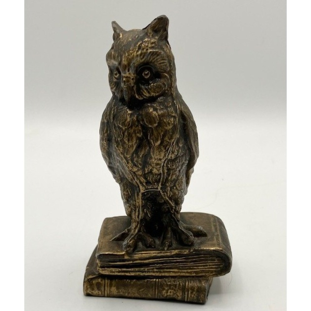 Vintage Bronze Owl Figurine on Books, Academic‎ Decor, Book Lover Gift 4.5"H